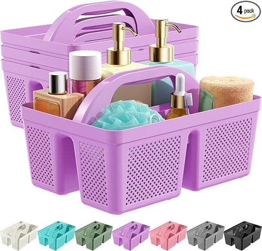 4 Pack Portable Shower Caddy, Integrated Handle, Reinforced Plastic, Organizer Storage Bathroom Supplies and Beauty Products, Cleaning Supplies, Shower Basket for Home, Dorm, Shelf and Cabinet