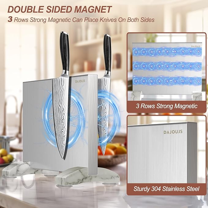 Nanbone Magnetic Knife Block, Magnetic Kitchen Knife Holder Stand with Strong Magnet Strip for Kitchen Counter, Stainless Steel Double-Sided Universal Knife Storage Rack Organizer Without Knives