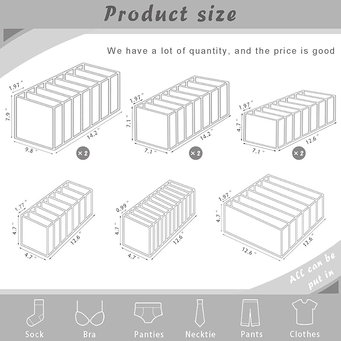 9 Pack Wardrobe Clothes Organizer for Drawers, Foldable Clothes Drawer Mesh Separation Box, Drawer Dividers for Clothes Pants Jeans T Shirt (2Jeans+2Bra+(Legging+Shirt+Panties+Sock)*1)