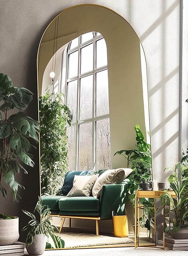 BEVERDY Full Length Mirror, Arched Floor Mirror, 38" x 77" Oversized Full Length Mirror, Freestanding, Full Body Mirror, Arch Mirror Full Length, Wall Mounted Mirror for Bedroom, Gold