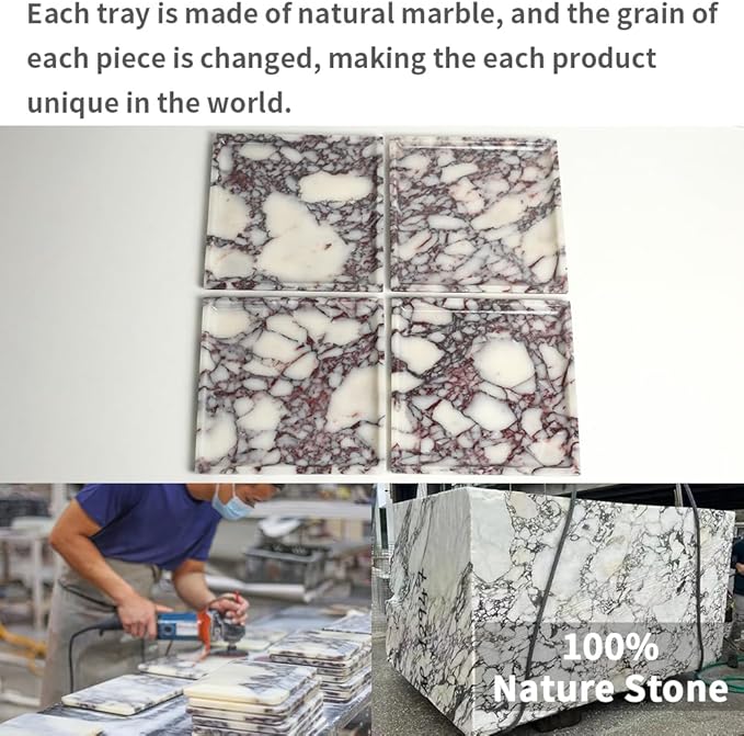 DUANYAN Natural Marble Tray, Coffee Table, Food, Fruit, Paper Cup, Cake Display, Coffee bar, Family Gatherings, Seasonal Holiday Decoration Tray(Viola-square-9.8"x9.8"x0.7")