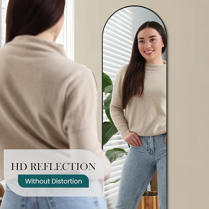 NEWBULIG 59.1"x15.7" Arched Full Length Mirror, Full Body Floor Mirror with Aluminum Alloy Thin Frame, Wall or Standing Mirror for Bedroom, Living Room, Dressing Room, Black