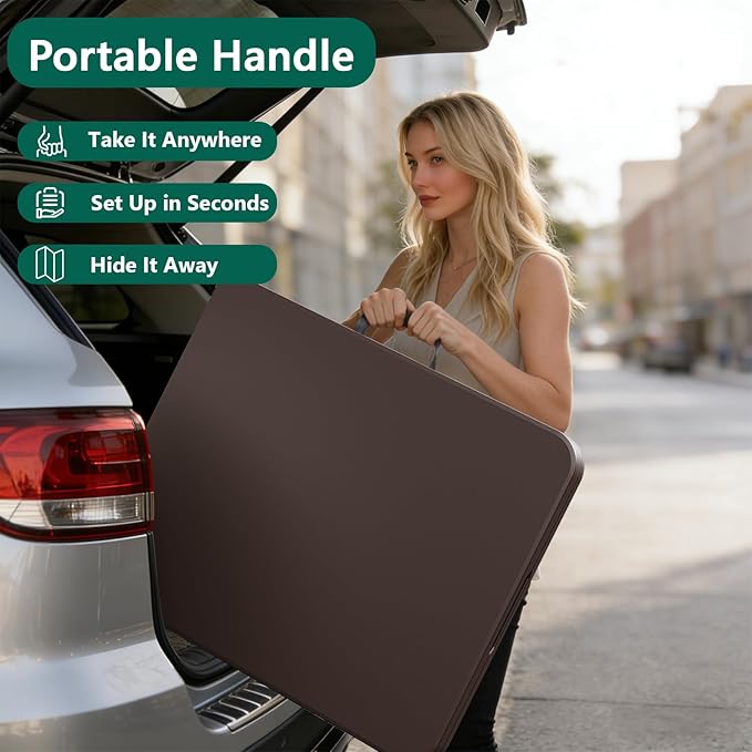 Folding Table 6FT Heavy Duty Plastic Table with Handle, Foldable&Portable, Fold-in-Half Utility Tables for Outdoor, Dining, Wedding, Events, Indoor, Picnic, Camping, Party,Brown