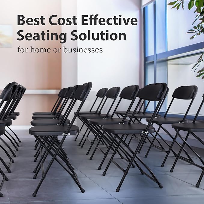 9 PACK White Foldable Plastic Chair | Folding & Stackable | 350 lbs Capacity Steel Frame Seats for Indoor Outdoor | Commercial Use Events Wedding Party Events Bulk Picnic Kitchen Dining