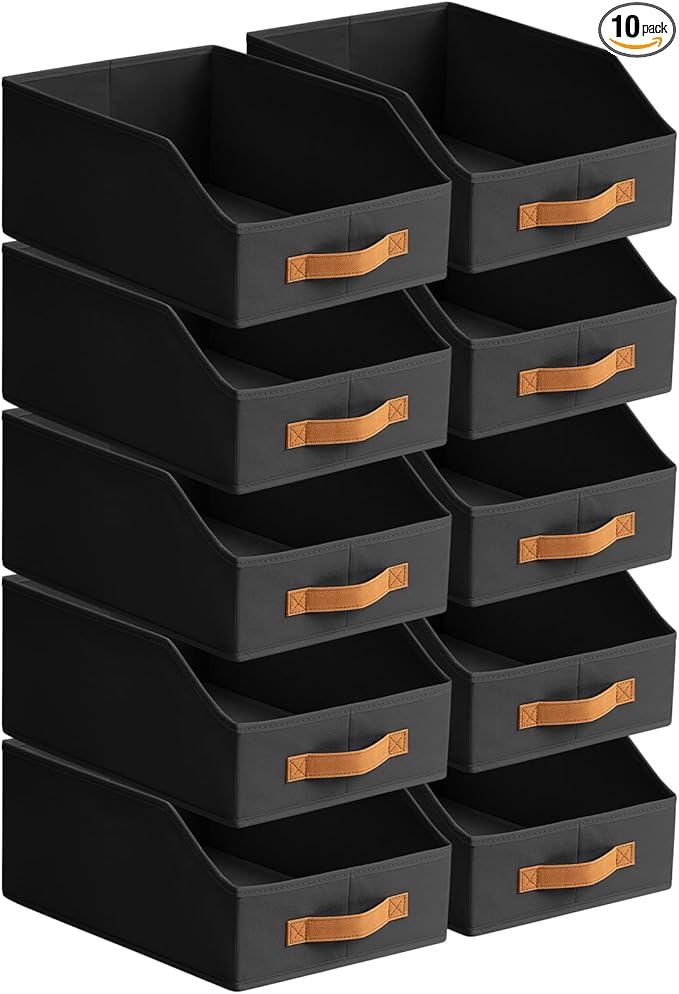 Homsorout Fabric Storage Bins for Organizing - 10 Pack Large Trapezoid Collapsible Storage Bins with Front Handle, Closet Organizers and Storage for Bedroom, Home Shelves, Small Spaces, Black