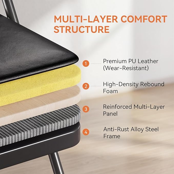 Upgrade 18% Thicker 6 Pack Folding Chair with Cushion Heavy Duty Folding Chair for Outside and Indoor Leather Padded Folding Chairs Durable Steel Frame for Home and Office Party