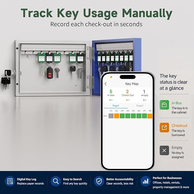 16 Key Lock Box, Smart Key Cabinet with Key Management System (Track Key Borrow/Return), use App, Dynamic/Static Code, Bluetooth, WiFi Unlock (Sold Separately), Key Organizer for Home, Small Office