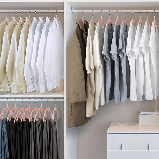 Velvet Hangers 30 Pack: Felt Clothes Hangers Heavy Duty Shirt Sweater Pink Hangers No Shoulder Bump Non Slip Coat Hangers for Closet