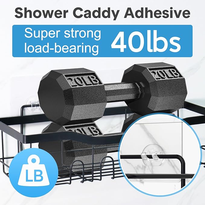 23 Pack Shower Caddy Replacement, Strong Adhesive Strips for Shelf, Waterproof Wall Hooks, No Drilling, Transparent, for Bathroom Organizer and Kitchen Racks