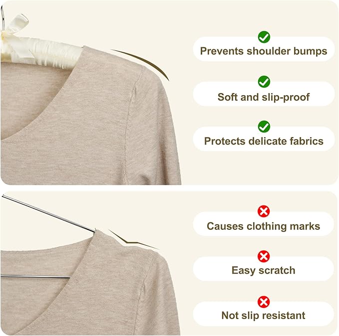 HOUSE DAY 17 Inch Satin Padded Hangers for Women, 4 Pack Heavy Duty Silk Hangers with Swivel Hooks, No Shoulder Bump Thick Foam Hangers for Sweater, Wedding Dress, Coat & Delicate Cashmere - Beige