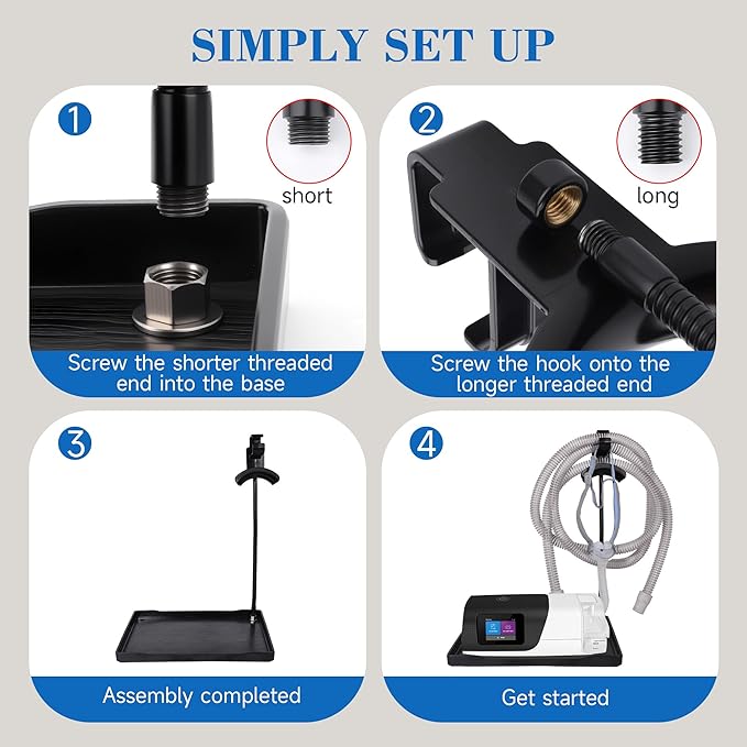 Adjustable CPAP Hose Holder with Protective Mat, USA-Engineered CPAP Tube Management & Headgear Organizer, No-Damage Bedside CPAP Holder for Hose and Mask, Universal Fit for CPAP Machines