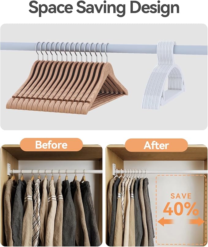ABHENG 50 Pack Clothes Hangers, Non Slip Heavy Duty Plastic Hangers, Space Saving All-in-One Garment Hangers for Dresses Suits Jeans Knits, Hold Up to 11 LB Dry & Wet, 16.4" x 8.3", White, UAPY0850W