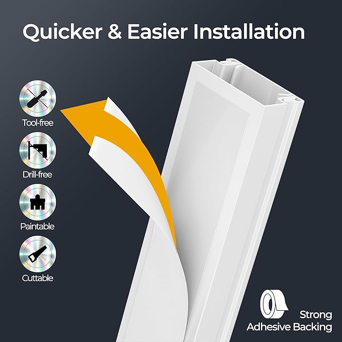 56.7in Cable Hider Cord Hider, Wire Covers for 3-4 Cords on Wall, Premium Cord Covers for Wires on Wall, Easy Set-up Wire Hider to Hide Tv Wires, Lamp, Speaker Cords, W1.18 H0.6in, White
