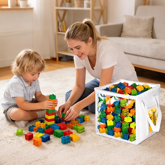 4 Pack Clear PVC Storage Bins with Handles - 12" x 12" Cube Storage Bins Foldable Transparent Storage Box, PVC Organizer Boxes for Clothes, Toys and Stuffed Animal Storage (White)