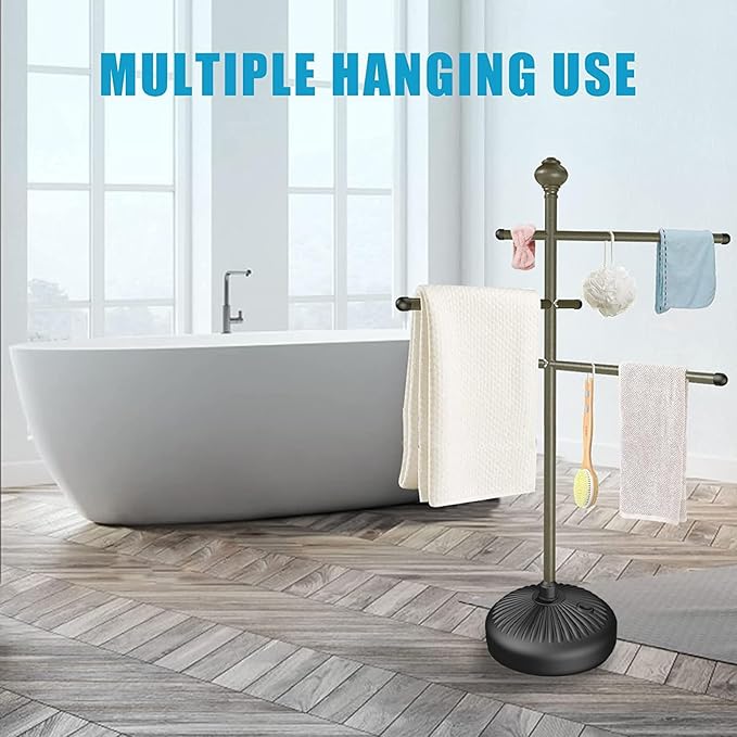 Pool Towel Rack Outdoor, 59" Aluminum Towel Holder with Wide Stable Base,6 Adjustable Bars, Pool Furniture,Rustproof Towel Drying Rack for Pool, Patio, Hot Tub,& Spa – Gray