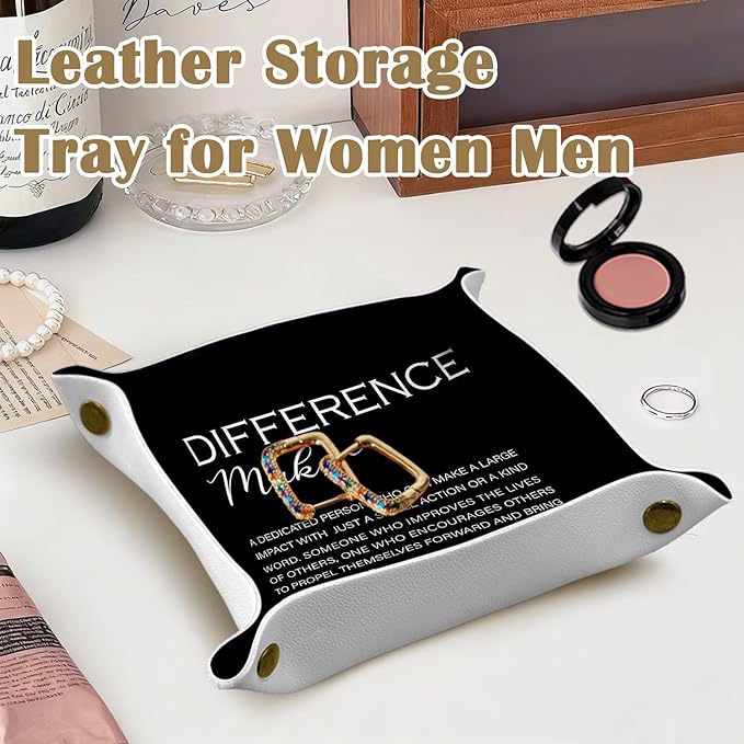 Nurse Appreciation Gifts，Teacher Appreciation Gifts for Teacher Nurse Mentor Boss Leader PU Leather Jewelry Tray, Nightstand Organizer for Rings,Watches,Keys, 7.87x7.87