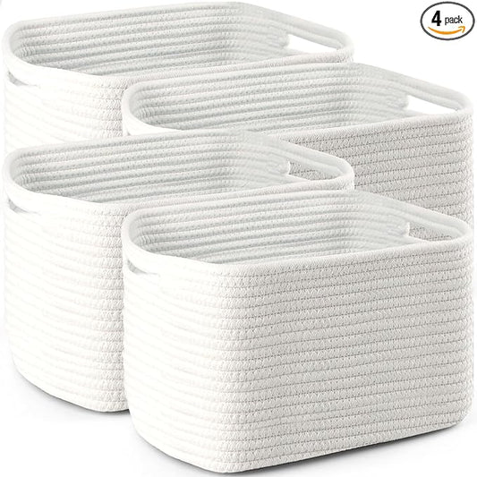 4 Pack Large Storage Baskets for Organizing, 16''Lx12''Wx8''H Woven Baskets for Storage Toys, Towels, Books, and Clothes, Cotton Rope Basket for Shelves with Handle