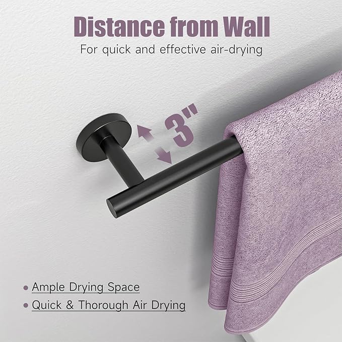 Brushed Nickel Towel Bar 24 Inch, 304 Stainless Steel Bathroom Towel Holder, Towel Racks for Bathroom Wall Mounted, Modern Bathroom Accessories for Home Bathrooms, Kitchens,Hotels & Toilets（Black）