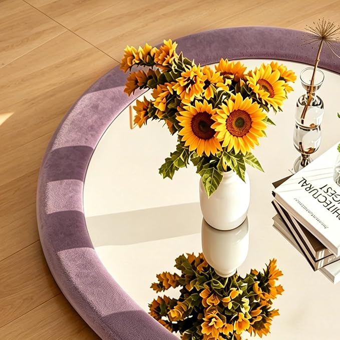 Full Length Mirror 56"x20" Arch Floor Mirror with Stand Arched Full Body Mirror Standing Hanging or Leaning Against Wall for Bedroom Flannel Wrapped Wooden Frame Purple