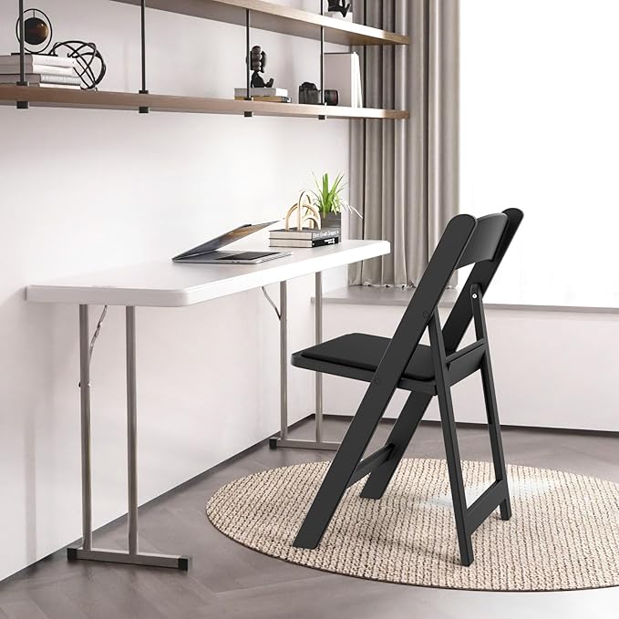 VINGLI Resin Folding Chairs with Cushion, Foldable Plastic Chair with Comfortable Padded Seats, Perfect for Event Party Indoor Outdoor, Black, 1 PC