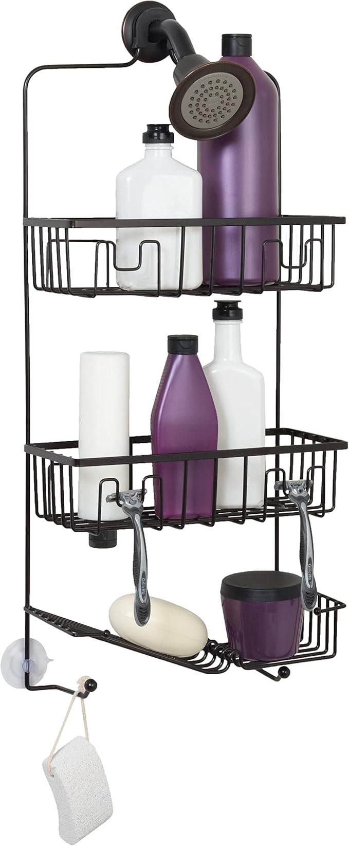 Zenna Home Shower Caddy Hanging Bathroom Organizer, Steel Shower Rack with 2 Shelves and Razor Hooks, Rust-Resistant Over Shower Head Caddy Featuring Inverted Bottle Storage, Oil Rubbed Bronze
