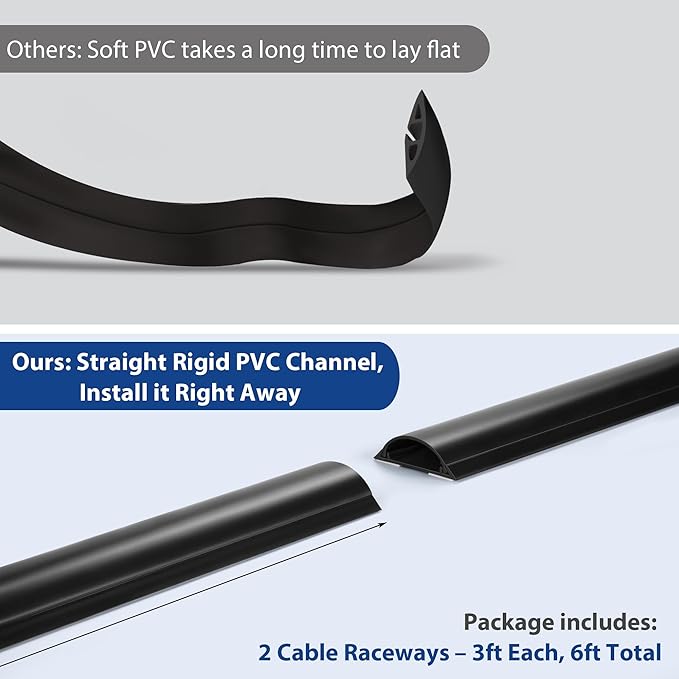 ZhiYo Cord Cover Floor, Large Capacity Floor Cable Cover, Hard PVC Cord Hider, Wire Cable Management Raceway, Black, Cord Cavity - 1.8"(W) x 0.6"(H)