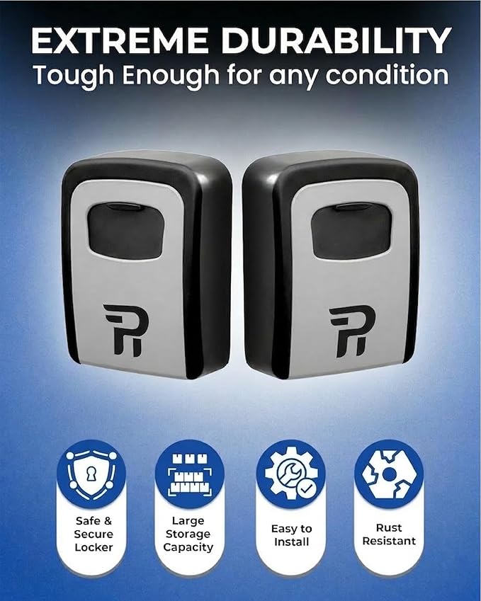 Rudy Run Key Lock Box for Outside – Large Outdoor Lockbox for Keys with Code, 4-Digit Combination Hidden Safe to Hide a Key Outside, Wall Mounted Key Storage for Home, Airbnb, 2 Pack