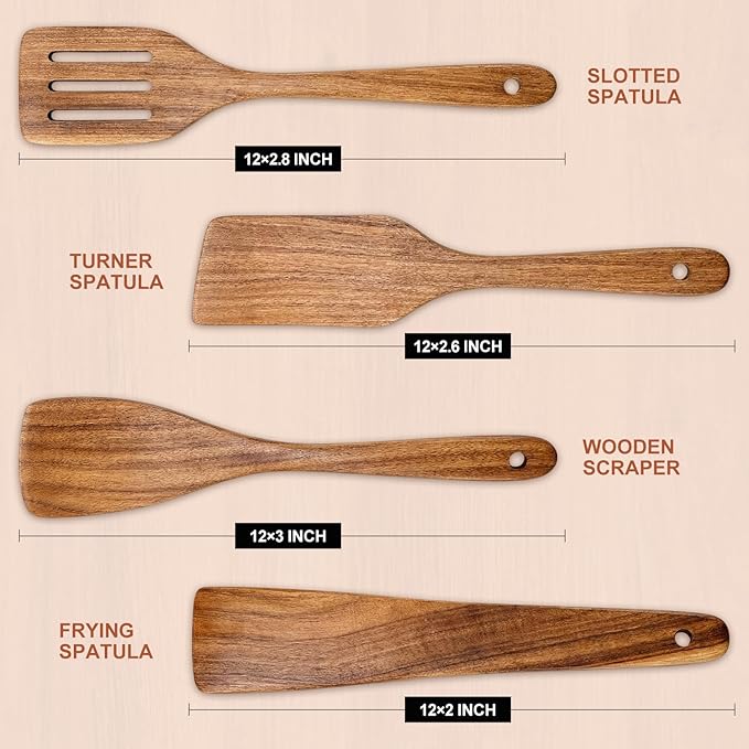 Wooden Spatula for Cooking Utensils Set Acacia Wood Spatulas for Kitchen Use Non Toxic Serving Utensil Slotted Turner Wood Scraper Flat Baking Cooking Spatula Non Stick Spurtle Wok Kitchen Utensils