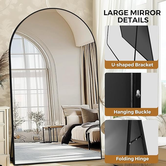 Oversized Full Length Mirror 72x44 Inch - Wall Mounted or Standing Floor Mirror with Aluminum Alloy Frame, Shatterproof Tempered Glass - Modern Mirror for Bedroom, Living Room, Closet, Black