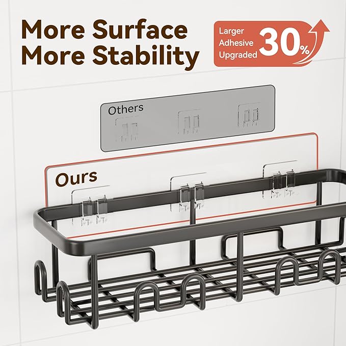 YASONIC Shower Caddy Adhesive 2-Pack, Rustproof Shower Organizer with Holder, No-Drill Shower Shelves for Inside the Shower, Large-Capacity Bathroom Organizers and Storage for Dorms & Renters, Black