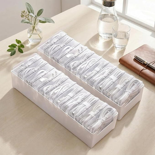 2 PCS Cable Organizer Box with 11 Standalone Cable Management Box, Charger Cord Organizer for Home/Office Desk Accessories Storage Stationery Supplies & Accessories（Clear）