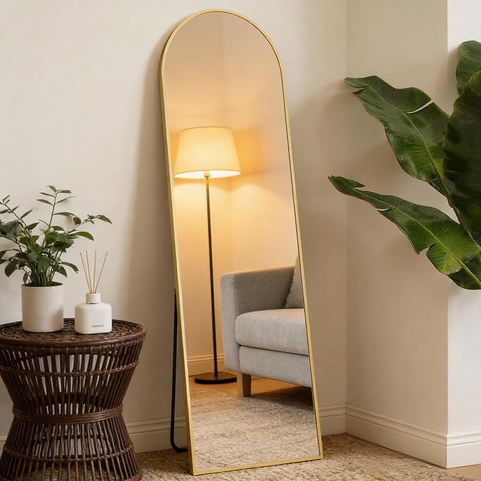 NEWBULIG 59.1"x15.7" Arched Full Length Mirror, Full Body Floor Mirror with Aluminum Alloy Thin Frame, Wall or Standing Mirror for Bedroom, Living Room, Dressing Room, Gold