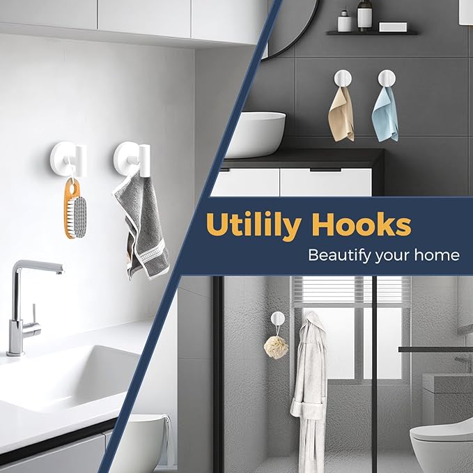 Heavy Duty Suction Cup Hooks for Glass Window,Tile,Mirror,Removable Shower Hooks for Inside Shower,Metal Towel Hooks for Bathroom,2 Pack(White)