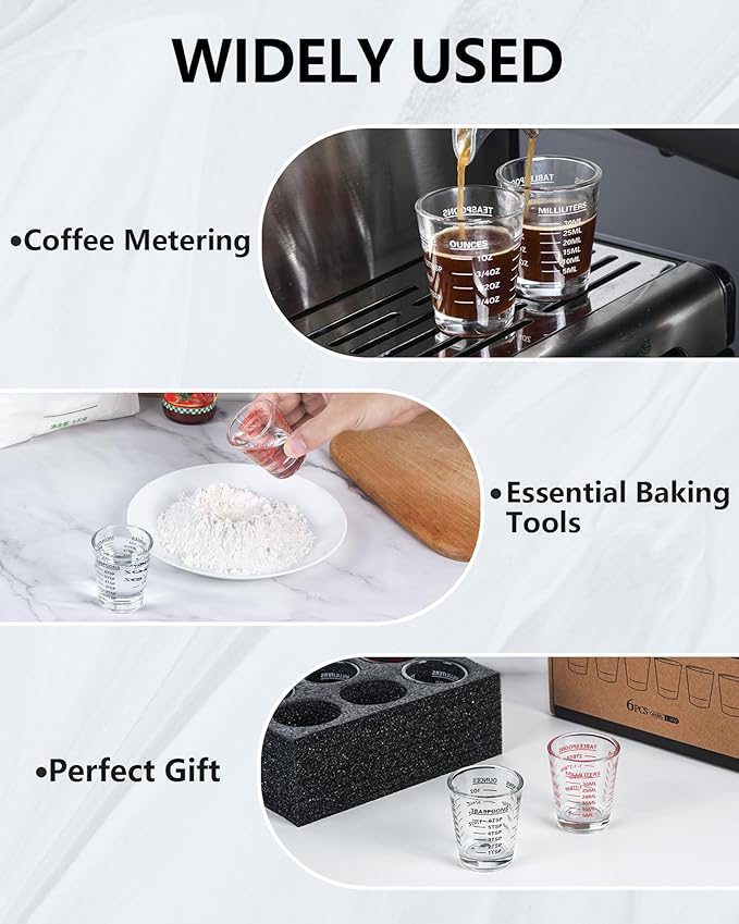 SAIAOKJ Shot Glasses Measuring Cup Set 6 Pack Espresso Shot Glasses Liquid Heavy Glass 26-Incremental Measurement 1 OZ,2 TBS,6 TSP,30 ML Kitchen Tools(Red)
