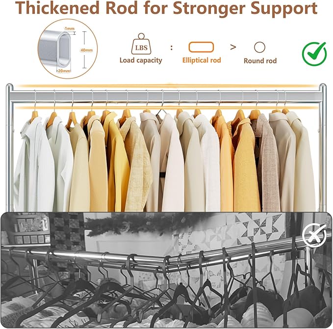 Wiracks Clothes Rack Clothing Rack with Wheels Rolling Clothing Rack for Hanging Clothes Garment Rack Loads 300 LBS for Bedroom, Laundry Room, Retail Store (Silver)