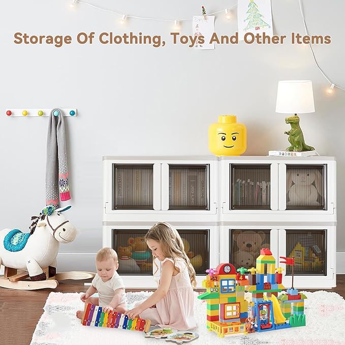 Storage Box, Cabinet with Lids, Extra Large Useful Box, 19 Gallons (72L) Capacity (Each One), 2 Packs, Collapsible, Installation Free, Nice For Kid