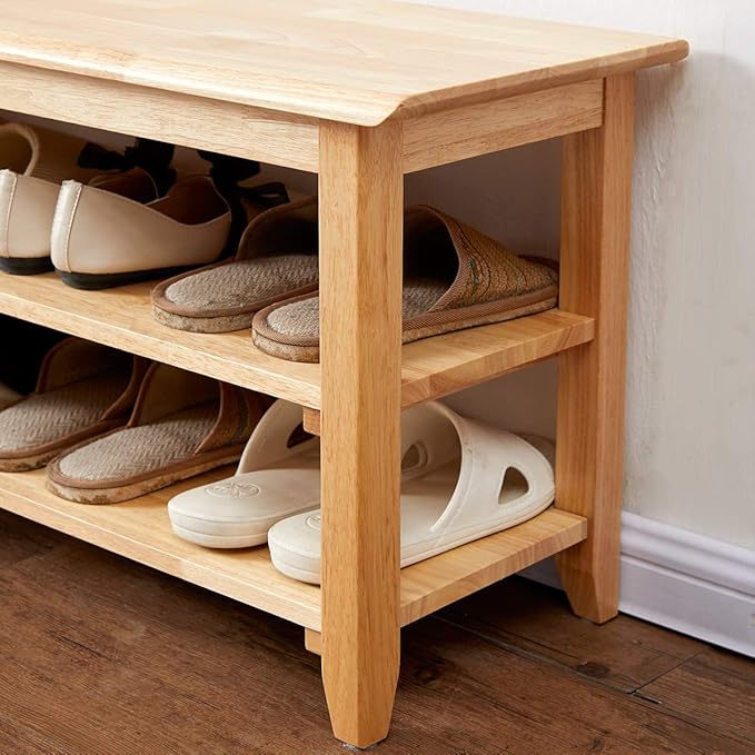 XKZG Shoe Storage Bench Wooden Shoe Rack Bench Simple Style Wood Entryway Bench (Natural,31.5")