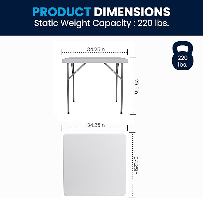 Flash Furniture Square Plastic Folding Event Tables, Set of 12, Granite White