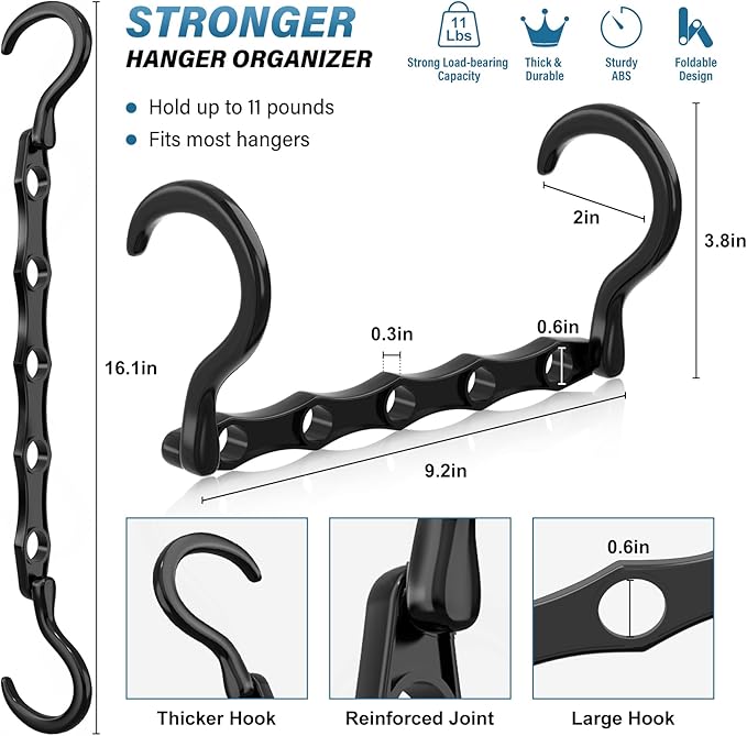 24 Pack Hangers Space Saving Magic Plastic Hanger Organizer Shirt Space Saving Hangers, Multi Clothes Hangers Space Saver for Closet Organizers Storage College Dorm Room Essentials, Dark Black