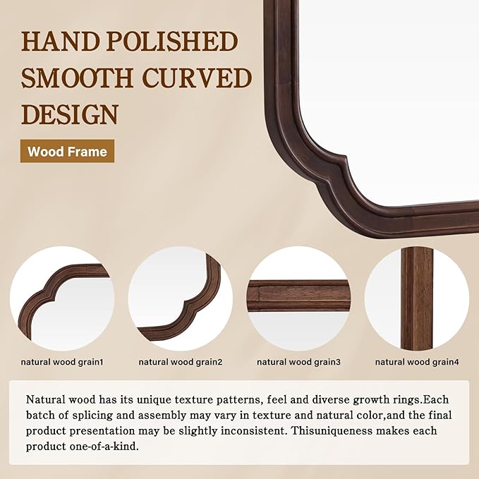 WallBeyond Wood Bathroom Mirror for Wall Mounted with Rounded Corner Wood Frame for Entryway, Living Room or Bedroom Home Decor Vertical or Horizontal Hanging [24" x 36" Walnut Color]