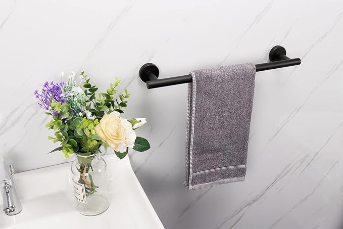 TocTen Bath Towel Bar - 2 Pack Thicken SUS304 Stainless Steel Towel Rack for Bathroom, Bathroom Hardware Accessories Towel Rod Heavy Duty Wall Mounted Towel Holder (16 Inch, Matte Black)