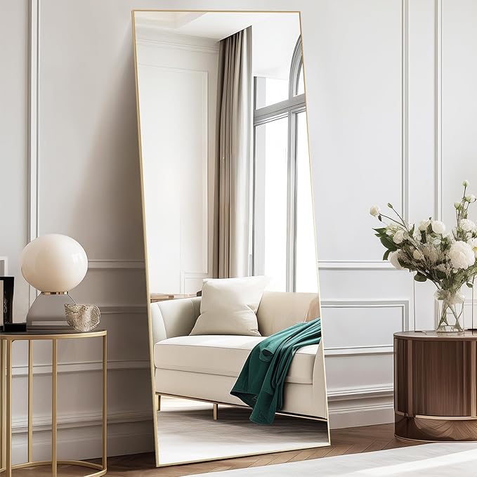 NEWBULIG 64"x21" Full Length Mirror, Full Body Floor Mirror with Aluminum Alloy Thin Frame, Wall or Standing Mirror for Bedroom, Living Room, Dressing Room, Gold-Rectangular
