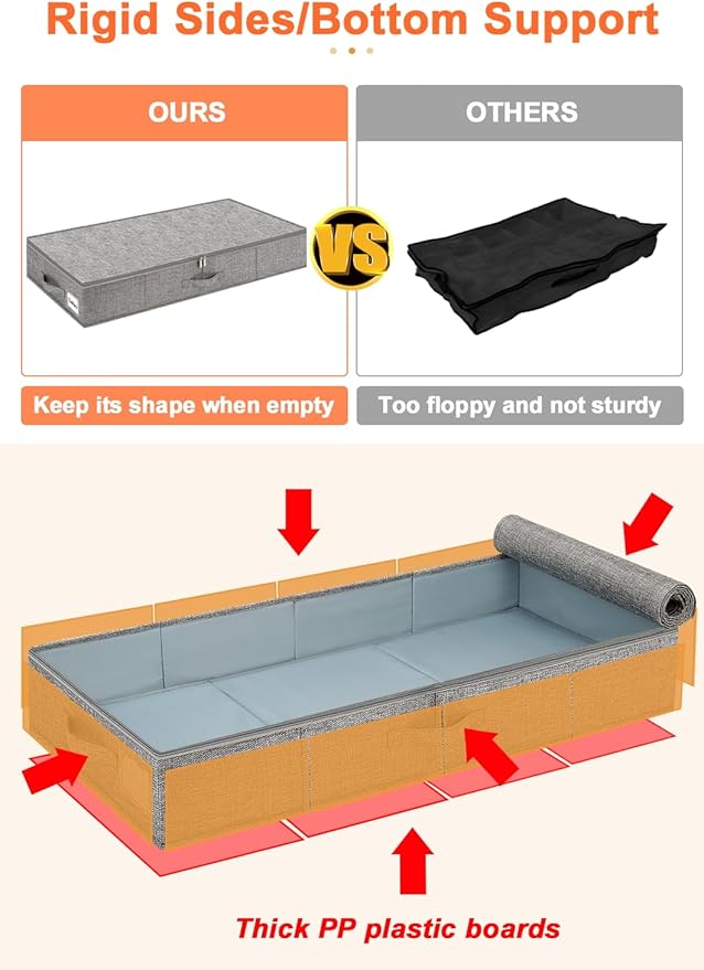 punemi 5 inches High Low Profile Under Bed Storage with Sturdy Sides & Bottom – Ideal for Under Couch, Crib, Clothes & Toy Storage, 2-Pack Grey