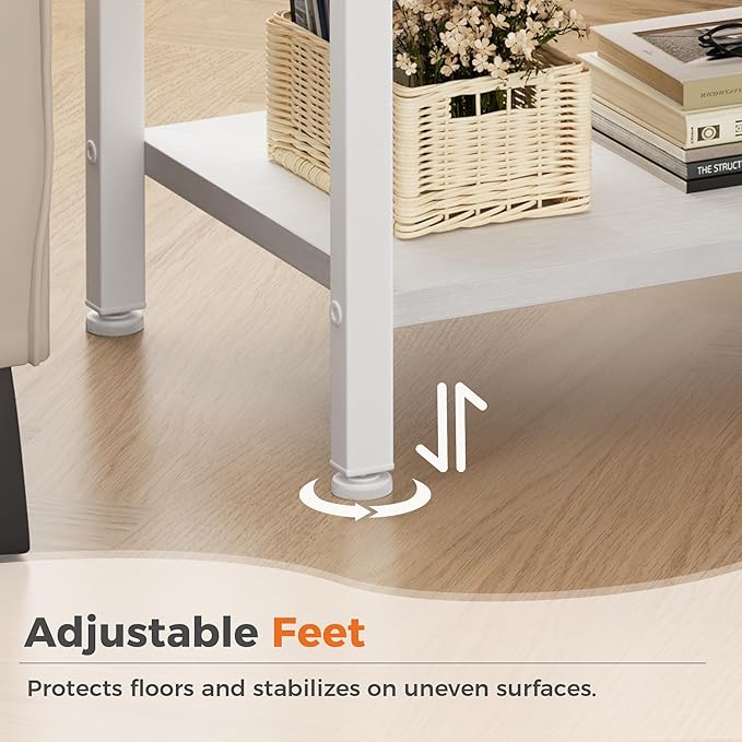DUMOS Bedside Table with Charging Station and an Adjustable Fabric Drawer, and it is a Compact Nightstand, as Well as a 3-Tier Storage Organizer and an End Table for Bedroom, White