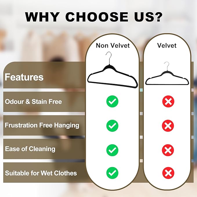 Quality Hangers 50 Pack Slim Plastic Hangers for Clothes - 16.5" Won't Crease Your Clothes, Heavy Duty Non-Velvet Black Hangers 360° Swivel Chrome Hook Non Slip Notches Dresses Coats Shirts Jackets