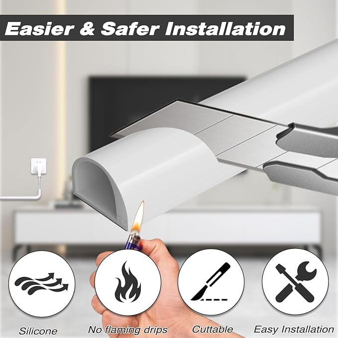 78" Silicone Cord Hider for Wall Mount TV,Self-Adhesive Cable Hider for 1 Cord(1/4" Diameter),Cable Management Under Desk,Cord Organizer,Cable Raceway Home & Office Trim,Cord Concealer Channel,White