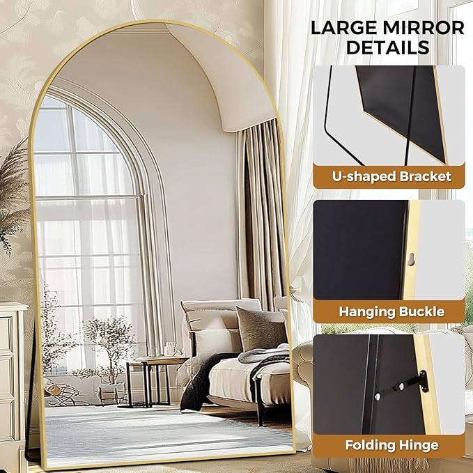 Oversized Full Length Mirror 72x44 Inch - Wall Mounted or Standing Floor Mirror with Aluminum Alloy Frame, Shatterproof Tempered Glass - Modern Mirror for Bedroom, Living Room, Closet, Gold
