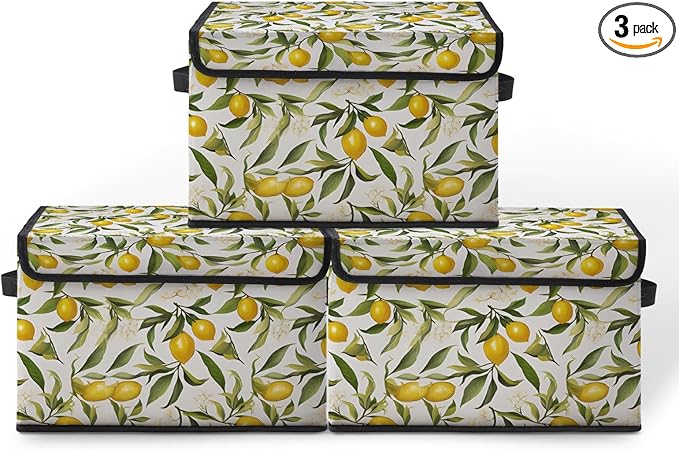 Stackable Storage Bins with Lids,Closet Organizers Fabric Box for Home and Office,Blanket Clothes Organizers,Under Bed Storage Containers 3 Pack