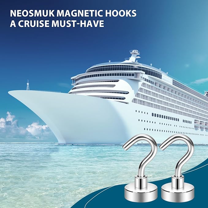 Neosmuk Magnetic Hooks, Heavy Duty 30lb+ Strong Magnet Hook for Cruise Cabins, Cruise Essentials 2026 for Hanging, Metal Wall Refrigerator Hangers (Silver White, 15 Pack)