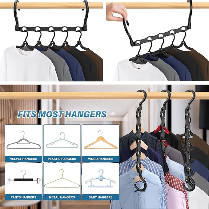 36 Pack Hangers Space Saving Magic Plastic Hanger Organizer Shirt Space Saving Hangers, Multi Space Saver Clothes Hangers for Closet Organizers Storage College Dorm Room Essentials, Dark Black